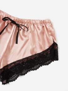 Floral Lace Satin Cami Pyjama Set - Baby Pink - View 4