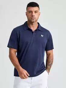 GENTILAND Men Plus Horse Print Polo Shirt - Navy Blue - View 1