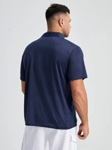 GENTILAND Men Plus Horse Print Polo Shirt - Navy Blue - View 2