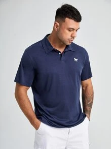 GENTILAND Men Plus Horse Print Polo Shirt - Navy Blue - View 4
