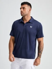 GENTILAND Men Plus Horse Print Polo Shirt - Navy Blue - View 5