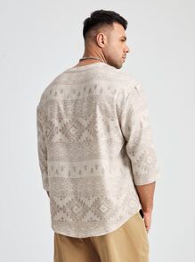 Manfinity VCAY Men Plus Geo Print Lace Up Loose Shirt - Beige - View 2