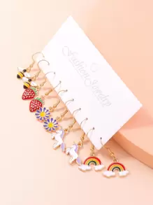 5pairs Bee & Strawberry Decor Drop Earrings - Multicolor - View 1