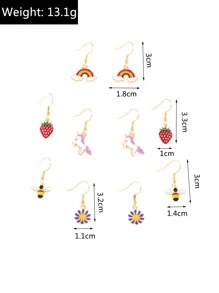 5pairs Bee & Strawberry Decor Drop Earrings - Multicolor - View 3