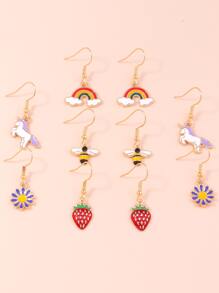 5pairs Bee & Strawberry Decor Drop Earrings - Multicolor - View 4