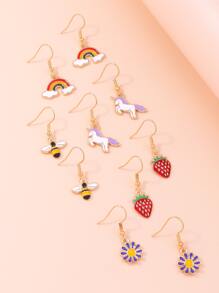5pairs Bee & Strawberry Decor Drop Earrings - Multicolor - View 5