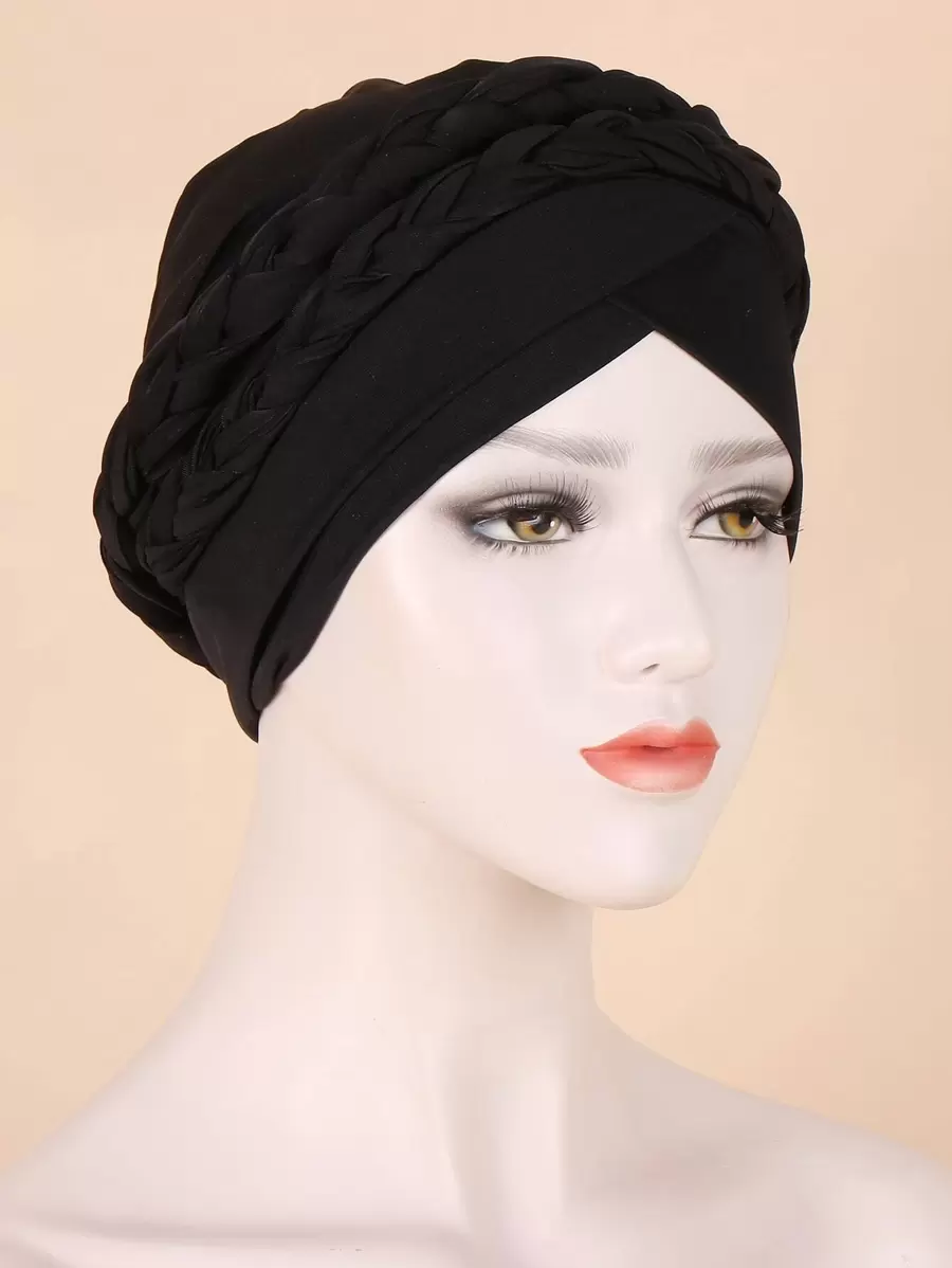 Gorro estilo bonete para cabello con detalle de trenzado, turbante - Negro - Ver 1