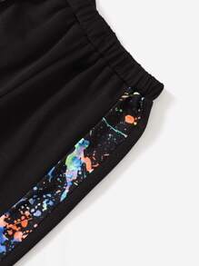 SHEIN Leap Crew Boys Reflective Splash Print Hooded Neck Sweatshirt & Joggers - Black - View 5