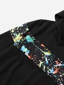 SHEIN Leap Crew Boys Reflective Splash Print Hooded Neck Sweatshirt & Joggers - Black - View 4