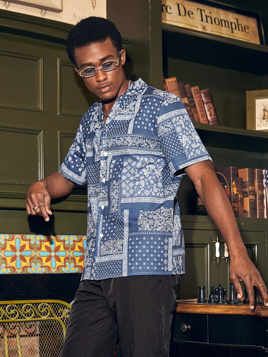 Manfinity Men Paisley Print Shirt - Blue and White - View 1