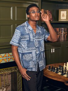 Manfinity Men Paisley Print Shirt - Blue and White - View 5