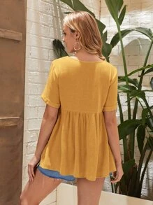SHEIN Maternity Buttoned Front Peplum Blouse - Yellow - View 2