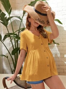 SHEIN Maternity Buttoned Front Peplum Blouse - Yellow - View 3