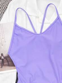 O-Ring Backless Thong One Piece Swimsuit, For Summer Beach Vacation - Violet Purple - View 3