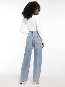 SHEIN EZwear Solid Rib-Knit Crop Tee - White - View 2