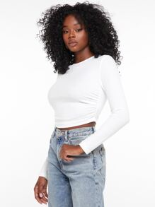 SHEIN EZwear Solid Rib-Knit Crop Tee - White - View 3