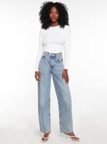 SHEIN EZwear Solid Rib-Knit Crop Tee - White - View 4