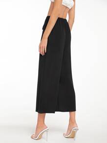 SHEIN Essnce 腰部打結闊腿褲 - 黑色 - 查看 2