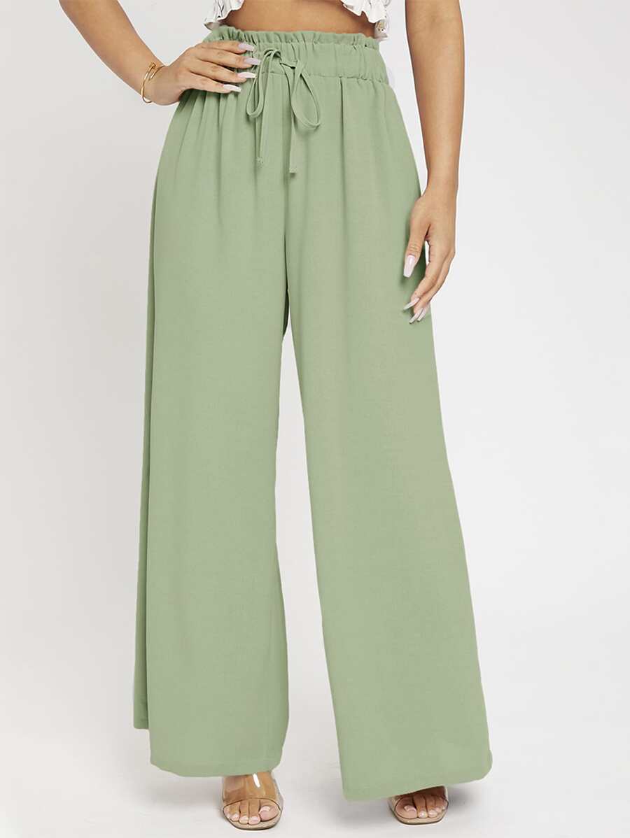 SHEIN PETITE 系帶紙袋腰長褲 - 薄荷綠 - 查看 1