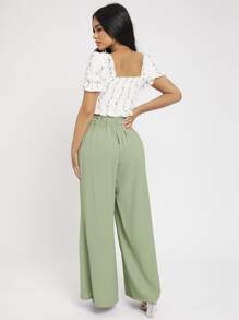 SHEIN PETITE 系帶紙袋腰長褲 - 薄荷綠 - 查看 2