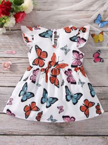 嬰兒滿版蝴蝶圖案罩袖連衣裙 - 白色 - 查看 2