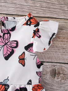 嬰兒滿版蝴蝶圖案罩袖連衣裙 - 白色 - 查看 3