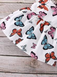 嬰兒滿版蝴蝶圖案罩袖連衣裙 - 白色 - 查看 4
