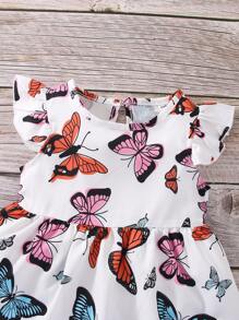 嬰兒滿版蝴蝶圖案罩袖連衣裙 - 白色 - 查看 5