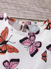 嬰兒滿版蝴蝶圖案罩袖連衣裙 - 白色 - 查看 6