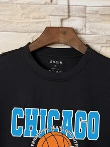 男士籃球和字母圖案T恤 - 黑色 - 查看 5