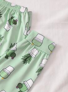 Girls Plants & Letter Graphic PJ Set - Multicolor - View 6