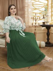 Modelyn Plus Size Embroidered Floral Pleated Dress - Multicolor - View 1