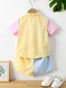 Toddler Girls Colourblock & Striped Pocket Front Top & Shorts - Multicolor - View 2