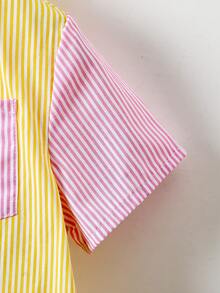 Toddler Girls Colourblock & Striped Pocket Front Top & Shorts - Multicolor - View 3