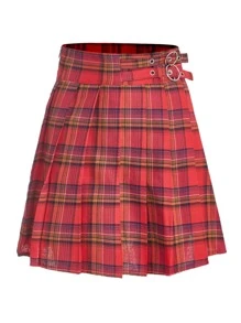 Váy Pleated kẻ sọc Đỏ Phong cách Campus - Đỏ - Xem 1