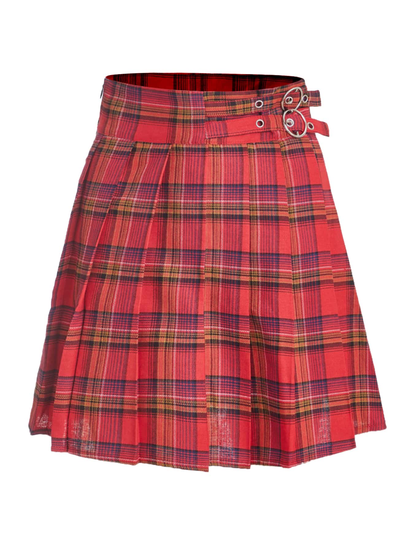 Váy Pleated kẻ sọc Đỏ Phong cách Campus - Đỏ - Xem 1