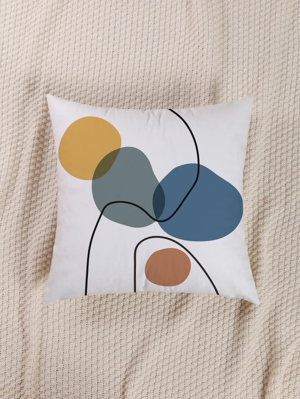 1pc Abstract Geometric Line Print Pattern Pillow Cover, Minimalist Fabric Flocking Print Cushion Cover Suitable For Halloween, Sofa, Bedroom, Home Decor In Autumn, Without Filler