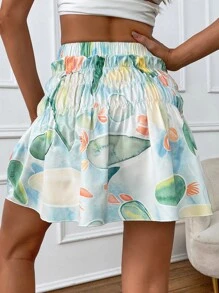 Breezaya High Waist Allover Print Shirred Flare Skirt - Multicolor - View 2