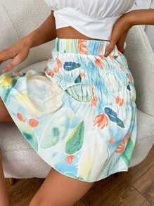 Breezaya High Waist Allover Print Shirred Flare Skirt - Multicolor - View 5