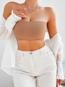 Ribbed Knit Bandeau Lingerie Set - Camel - View 5