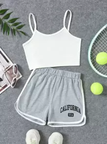 SHEIN Bộ hai mảnh Gái Tương phản ràng buộc Lá thư Thể thao - Nhiều màu - Xem 1