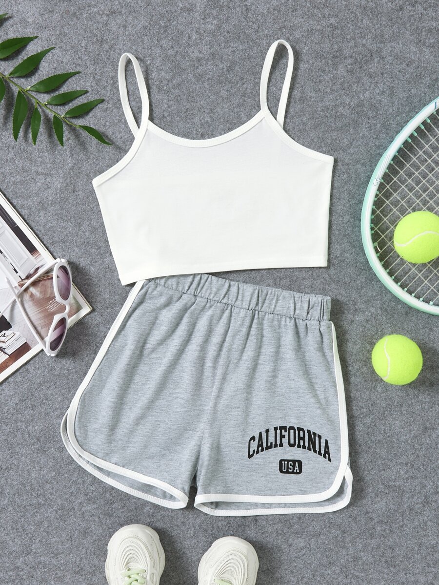 SHEIN Bộ hai mảnh Gái Tương phản ràng buộc Lá thư Thể thao - Nhiều màu - Xem 1