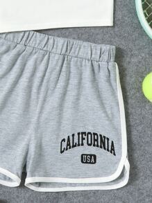 SHEIN Bộ hai mảnh Gái Tương phản ràng buộc Lá thư Thể thao - Nhiều màu - Xem 5