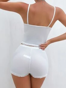 Frill Trim Knot Front Lingerie Set - White - View 2