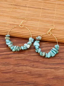 Stone Decor Circle Drop Earrings - Blue - View 1