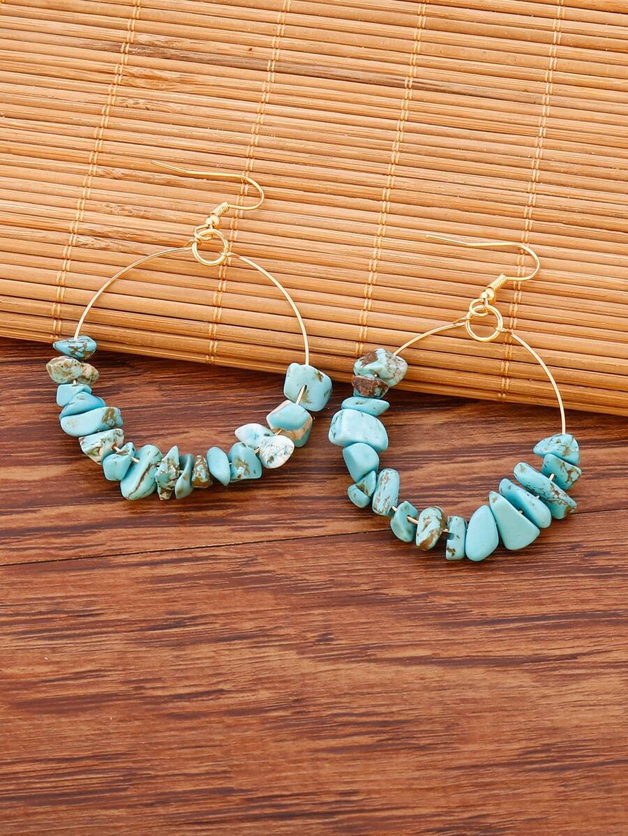 Stone Decor Circle Drop Earrings - Blue - View 1