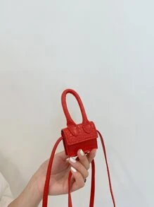 Mini Crocodile Embossed Square Bag - Burgundy - View 2