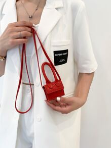 Mini Crocodile Embossed Square Bag - Burgundy - View 3