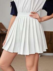 Seusyu Váy nữ Xếp li Dây kéo màu trơn Sẵn sàng - trắng - Xem 4