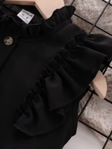 SHEIN Young Girl Ruffle Trim Top & Paper Bag Waist Belted Shorts Short And Blouse Setkhaki Young Girls Setskhaki Teen Girls Setskhaki Tween Girls Setsplain Young Girls Sets